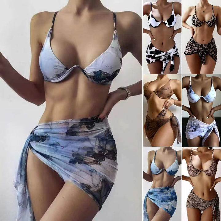 Dame Triangel-Bikini-Sæt med elegant indpakningsskørt og støttende stropper Skovae