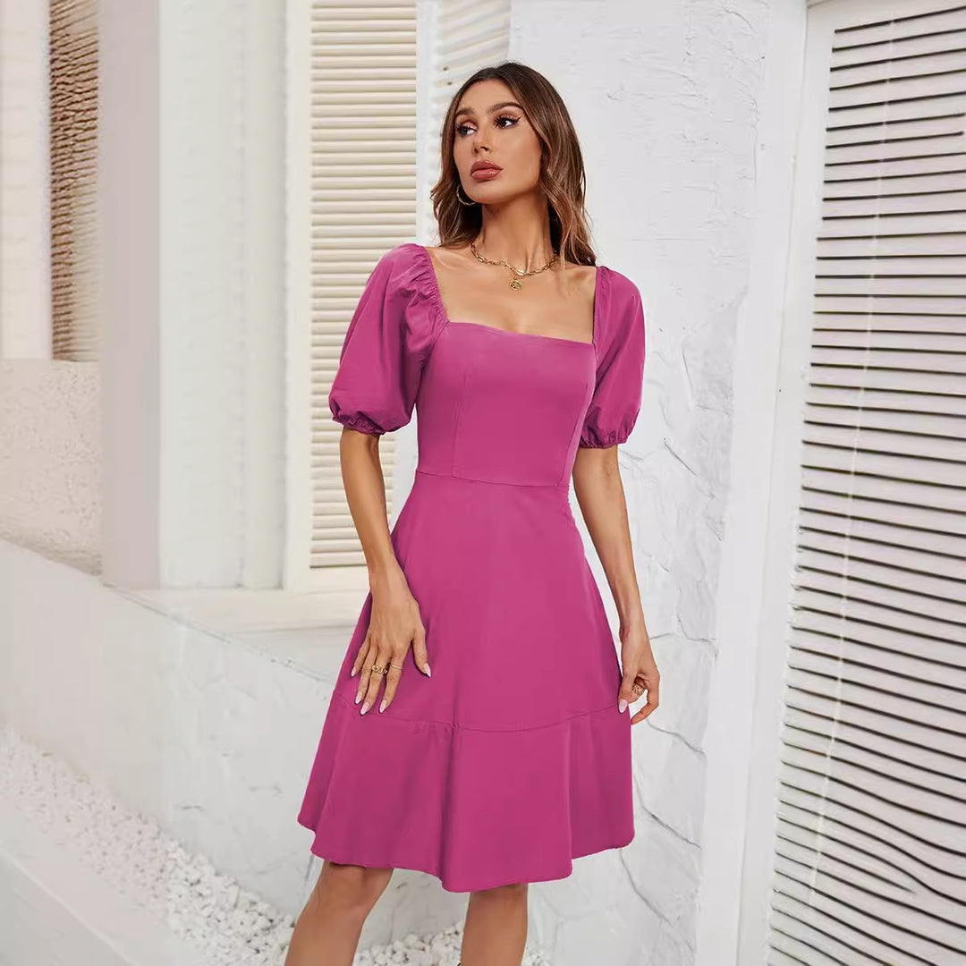 Dame Off-Shoulder Kjole med Puffærmer og svajende Skørt Stilla