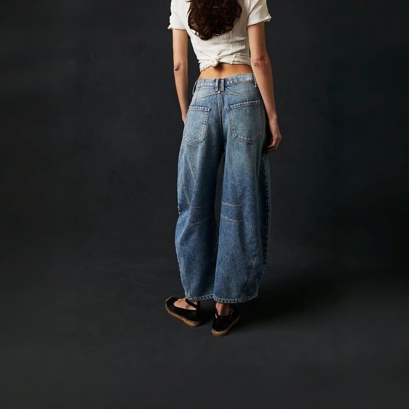 Dame Bredde High-Waist Jeans i Vintage-look med usædvanlig vaskemetode Skovae