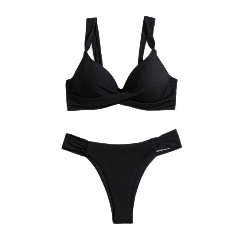 Dame Triangel-Bikini-Sæt med elegant indpakningsdetalje og støttende stropper Skovae