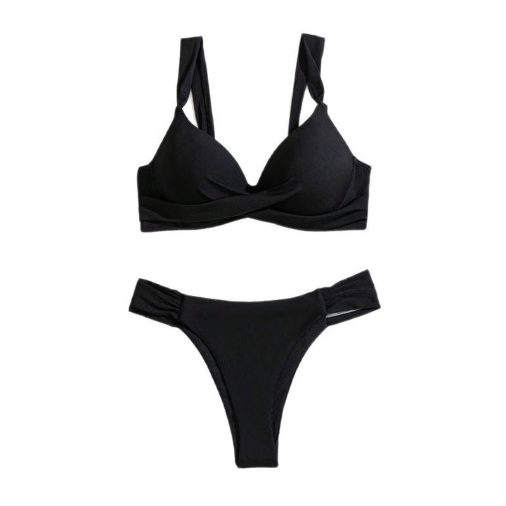 Dame Triangel-Bikini-Sæt med elegant indpakningsdetalje og støttende stropper Skovae