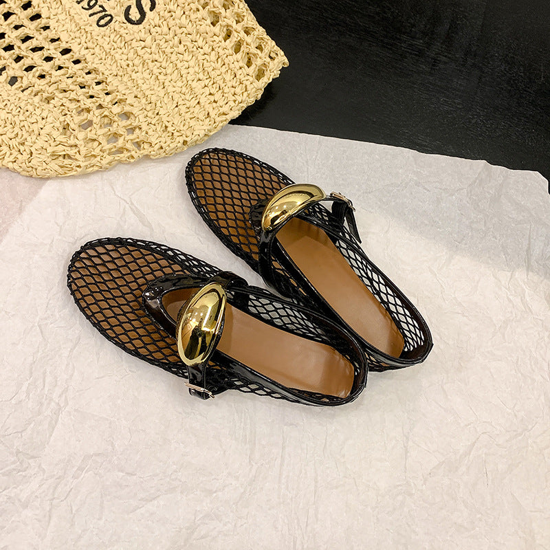 Dame Elegante Ballerinas med dekorativt netdesign og blank spænde Stilla