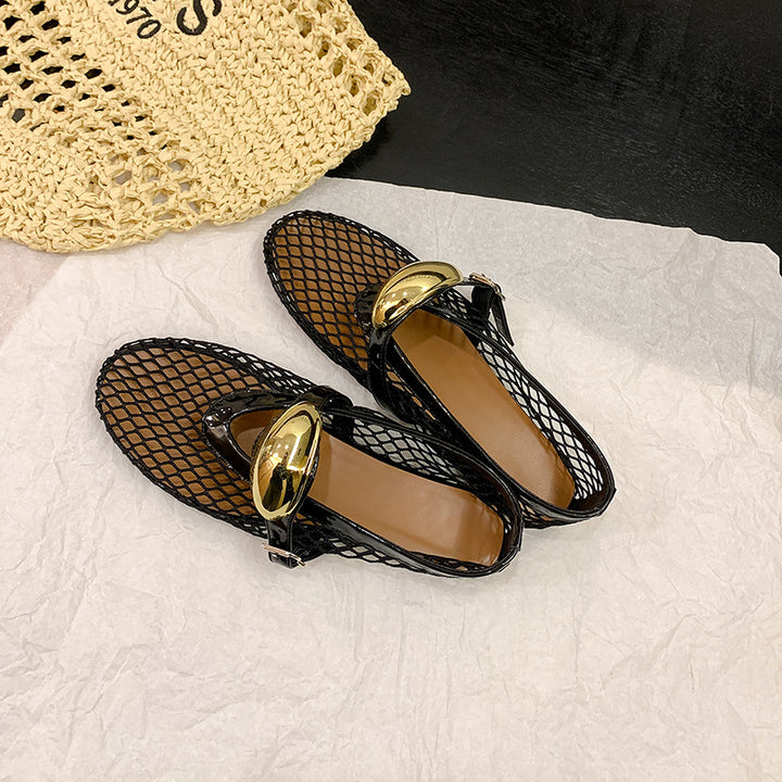 Dame Elegante Ballerinas med dekorativt netdesign og blank spænde Stilla