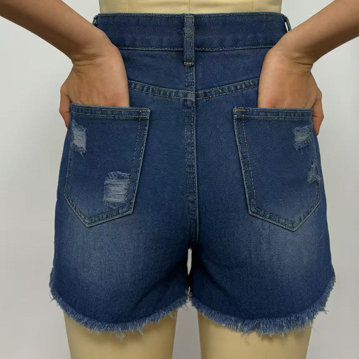 Dame Designer Denim-Shorts med frynser og rå kant Skovae