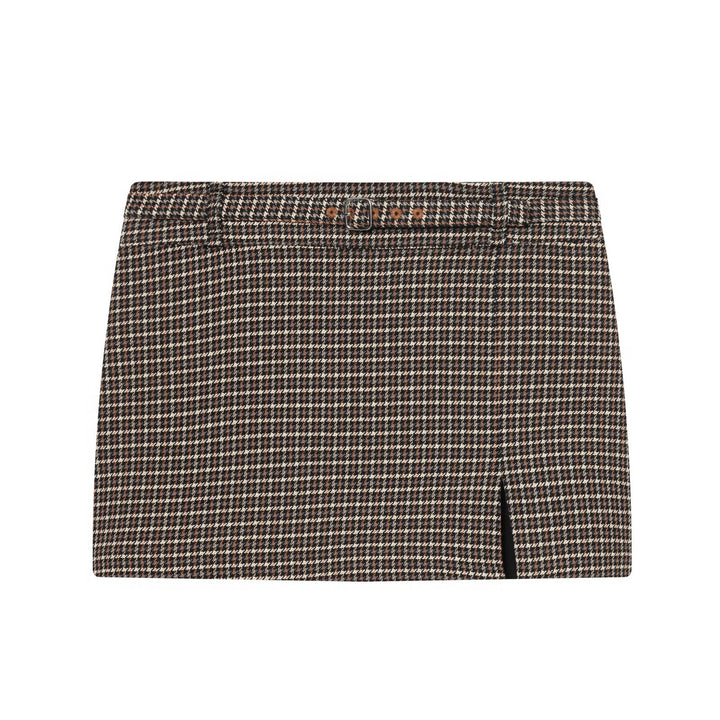 Dame mini nederdel med moderne ternet mønster og sideslids Skovae