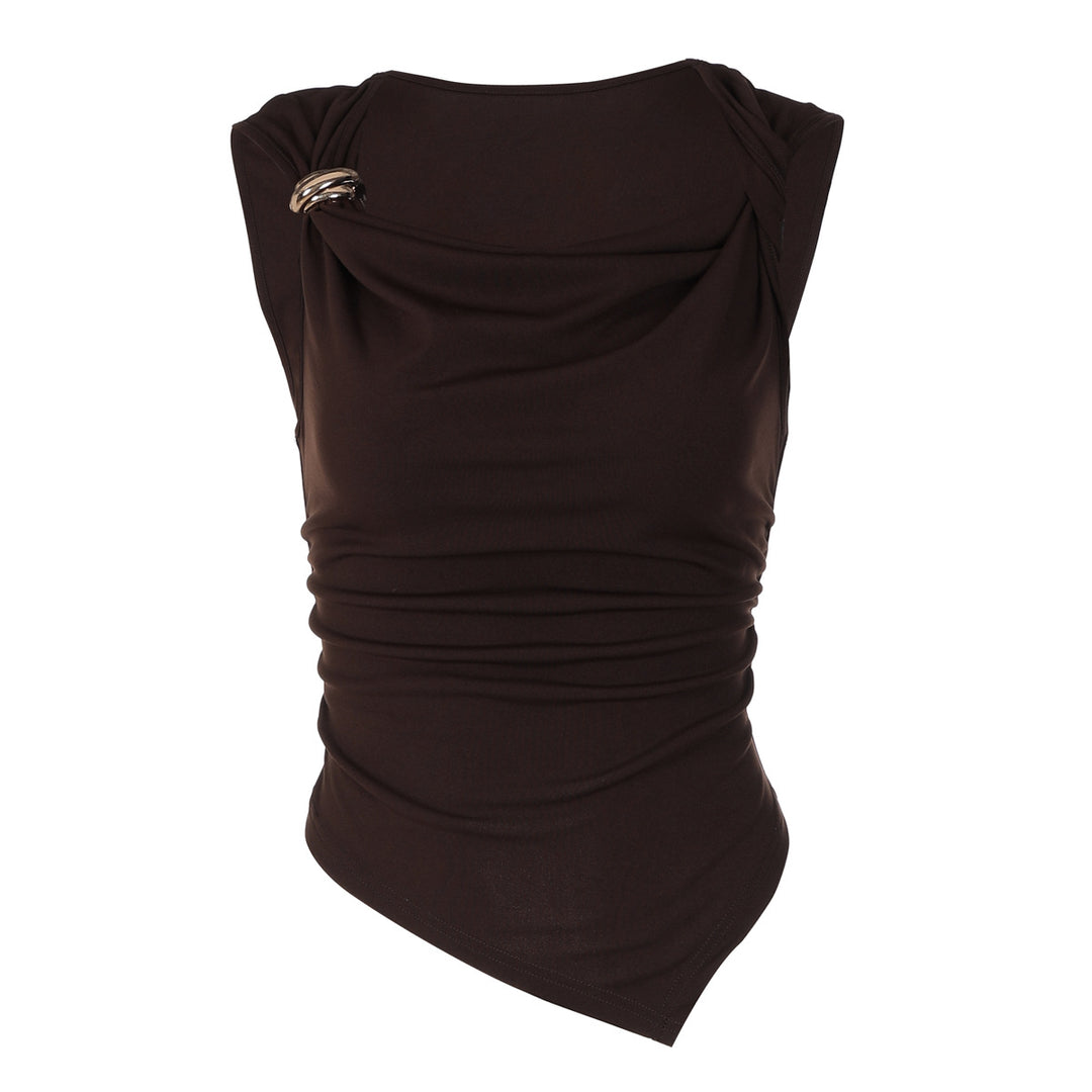 Dame elegant draperet top med asymmetrisk kant og dekorativ detalje Skovae