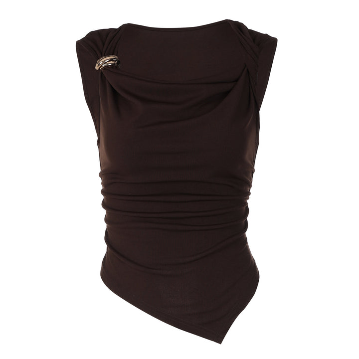Dame elegant draperet top med asymmetrisk kant og dekorativ detalje Skovae