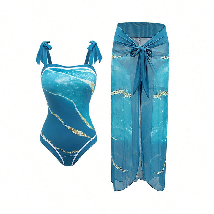 Dame one-piece badedragt med gennemsigtig omslagskørt Skovae