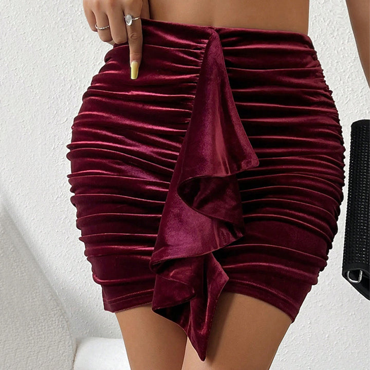 Kvinder's Velvet Mini Kjole med Flæse Detalje og Elastisk Talje Stilla