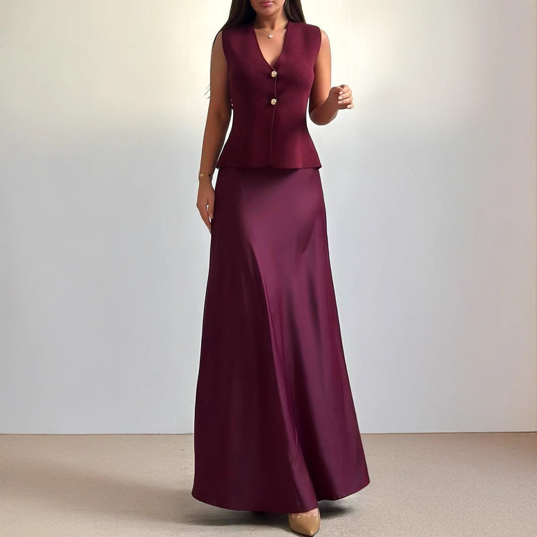 Dame Elegant Maxikjole-Sæt med ærmeløs Blazer Stilla