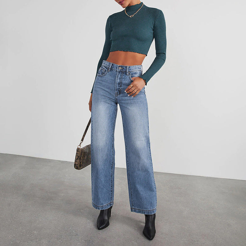 Dame Løst skårne jeans med høj talje og elegant sømføring Stilla