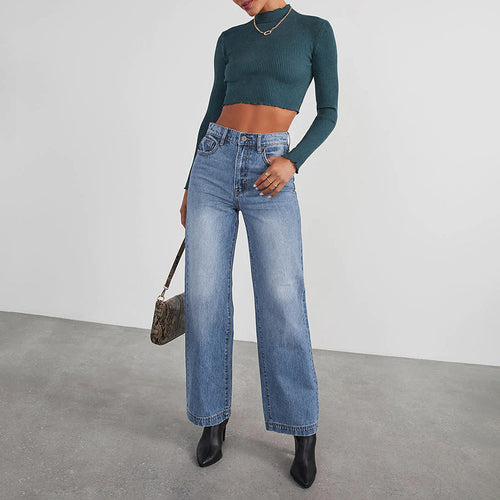 Dame Løst skårne jeans med høj talje og elegant sømføring Stilla