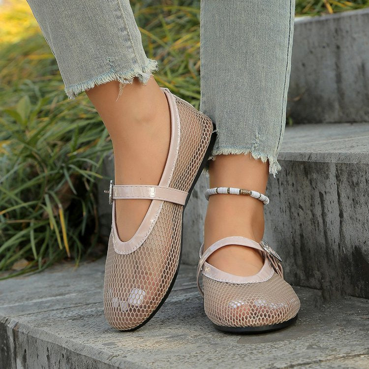 Dame elegante Ballerinas med åndbart netdesign og moderigtige remme Stilla