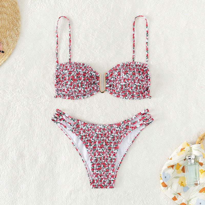 Dame bandeau bikini med raffineret ruffle design og fashionable snøre detaljer Skovae