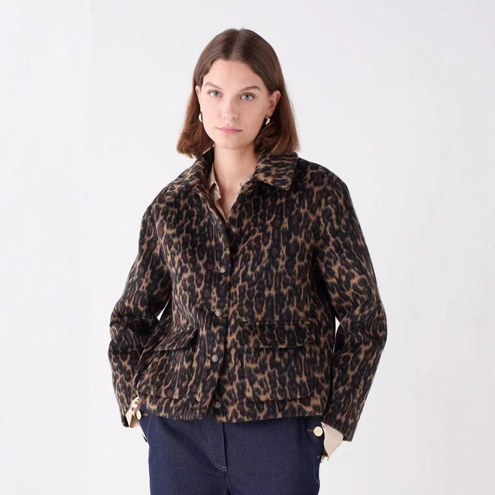 Damer fashionable kort frakke med leopardmønster Stilla