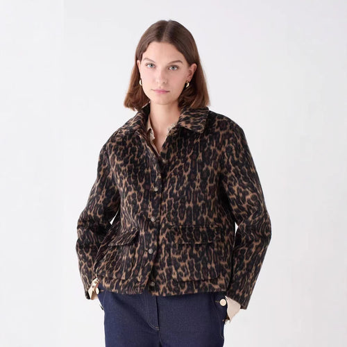 Damer fashionable kort frakke med leopardmønster Stilla