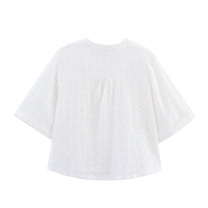 Dame luftig sæt med broderie anglaise og vidt skåret top Skovae