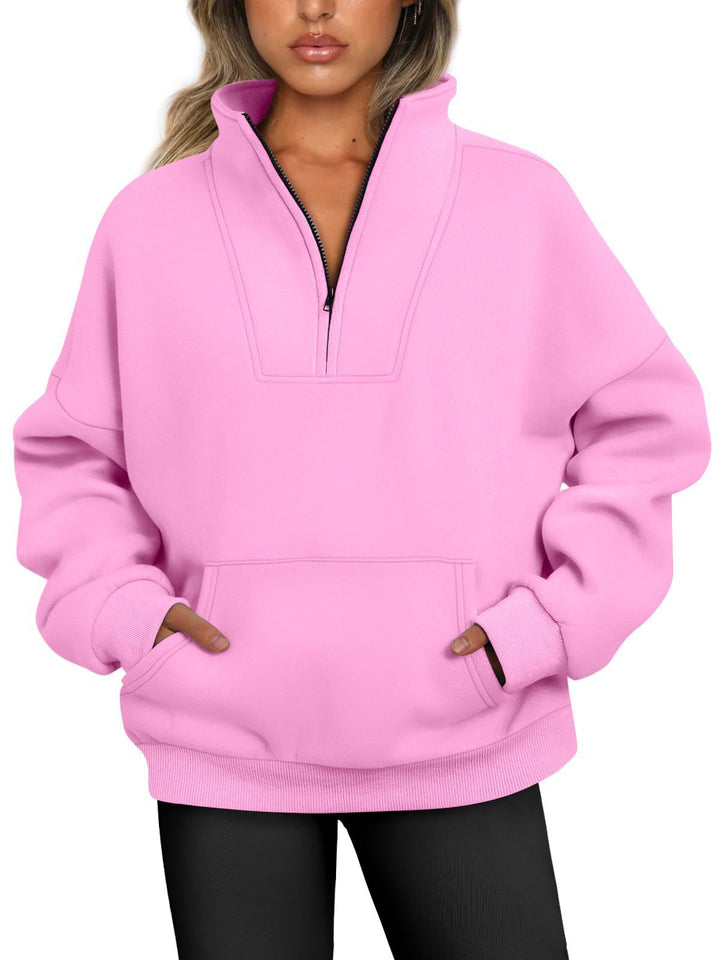 Dame hyggelig pullover med ståkrave og praktisk lynlås Stilla