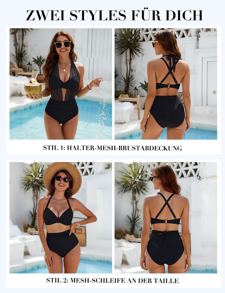 Dame Elegant Badedragt med gennemsigtig Plissé-look Skovae