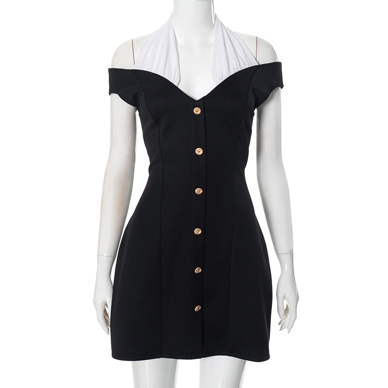 Femme Off-Shoulder Knappet Mini Kjole Stilla