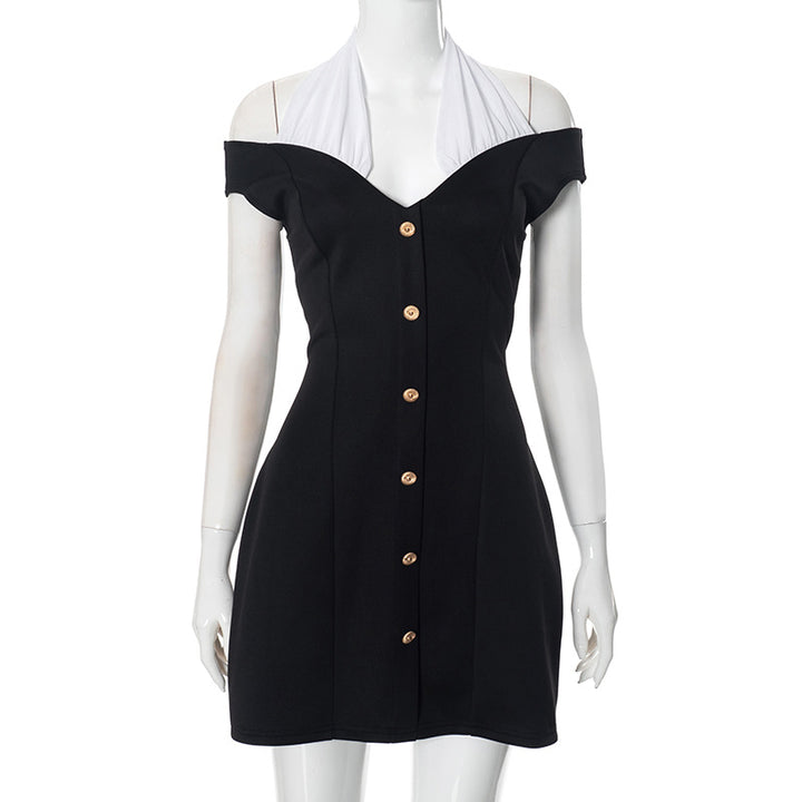 Femme Off-Shoulder Knappet Mini Kjole Stilla