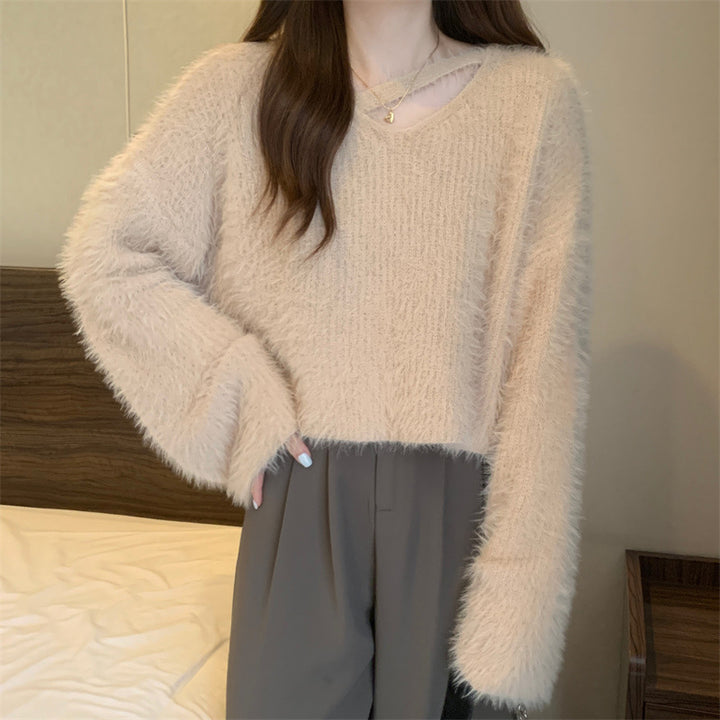 Kvinders fluffy sweater med afslappet skær og dyb V-hals Stilla