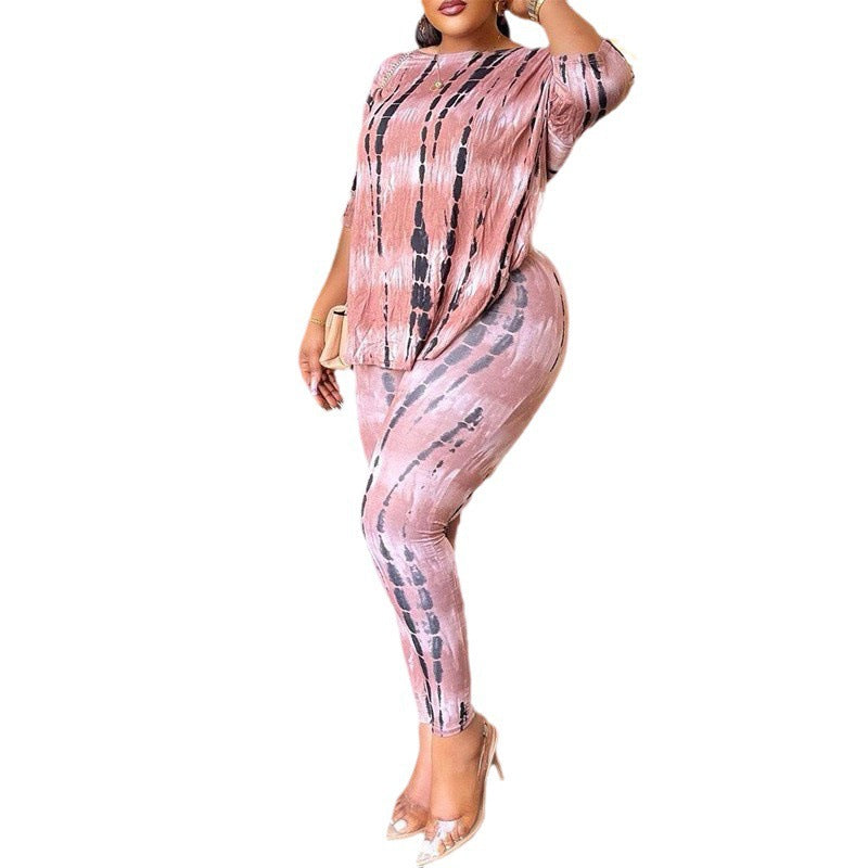 Dame Casual kombinationsoutfit med abstrakt mønster og overskydende ærmer Skovae