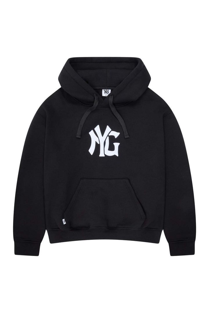 Unisex nan langt skåret hoodie sweatjakke med dobbeltsidet lynlås og logo-applikation Skovae