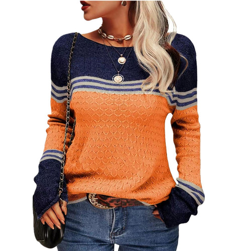 Kvinders afslappede strikket sweater med kontrastfarvede blokke og unik tekstur Stilla