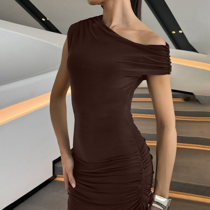 Dame Elegant Maxikjole med asymmetrisk udskæring og rynker Skovae