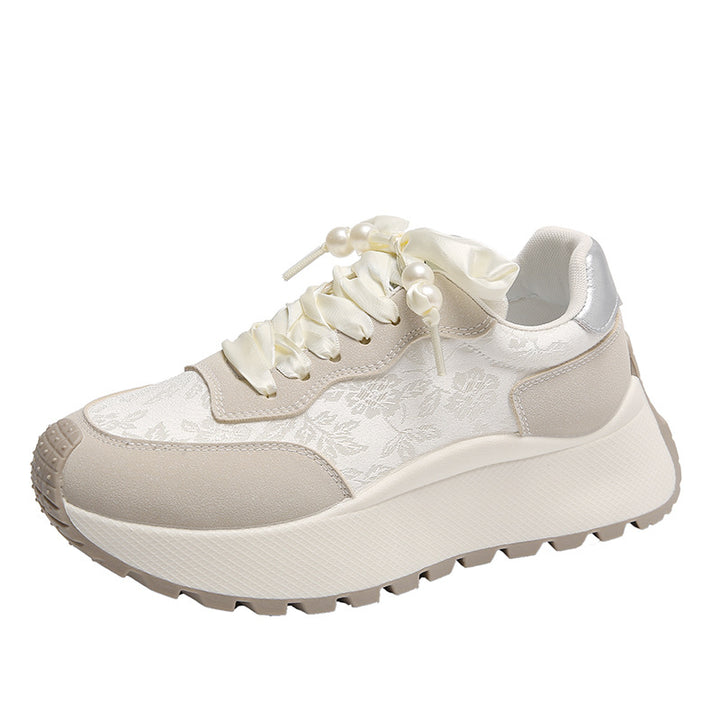 Dame Sporty Plateau-Sneakers med elegante satin-snørebånd og floral overfladestruktur Stilla