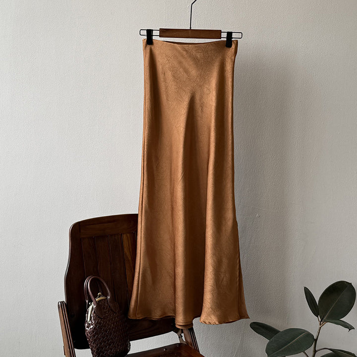 Dame elegant Maxiskørt i flydende satin med sidelæg Stilla
