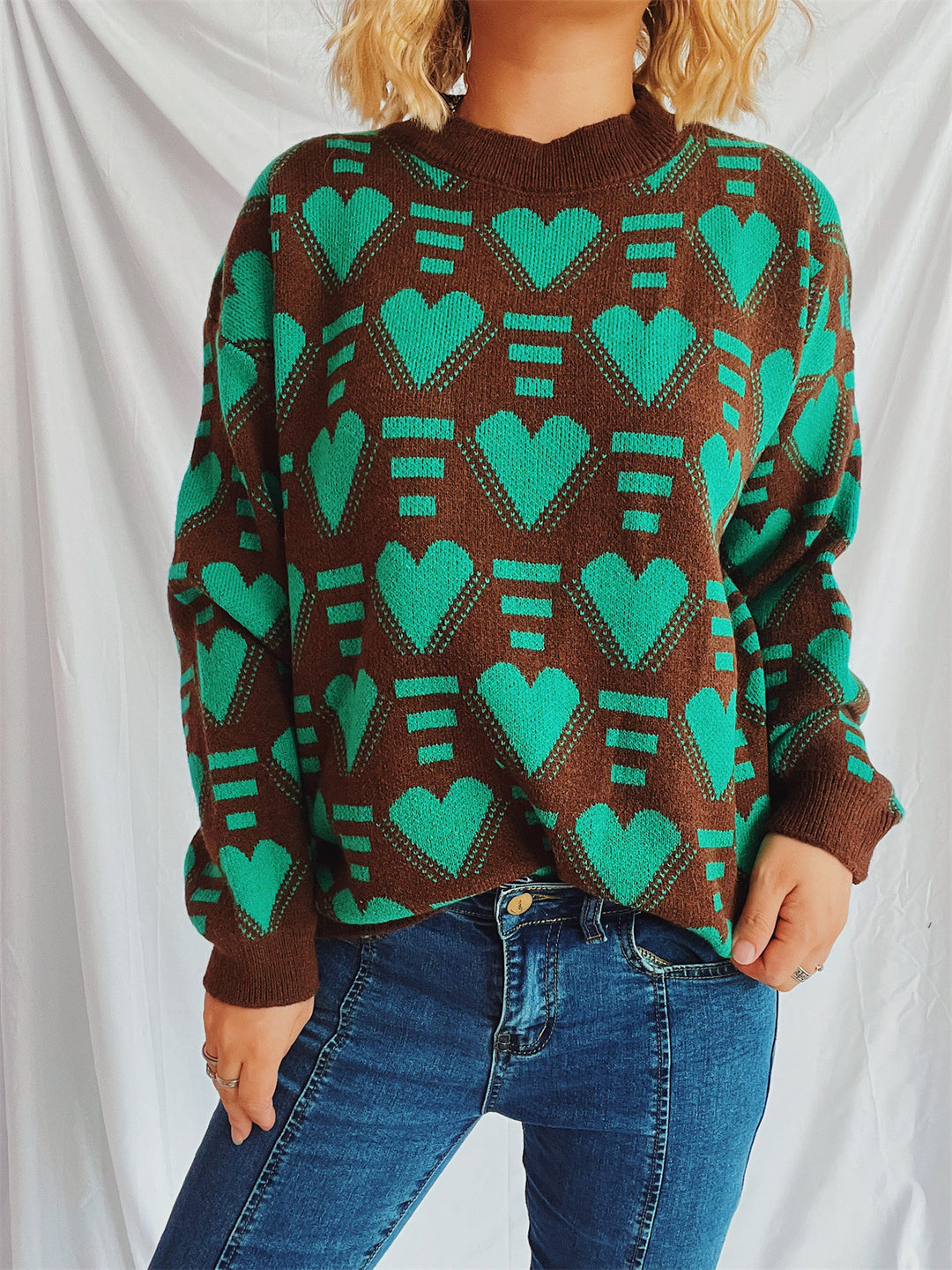 Kvinders hyggelige oversized sweater med hjerteformet mønster Stilla