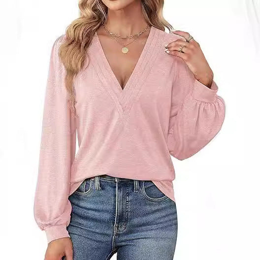 Damer Elegante V-Udskæring Top med Puffærmer Stilla