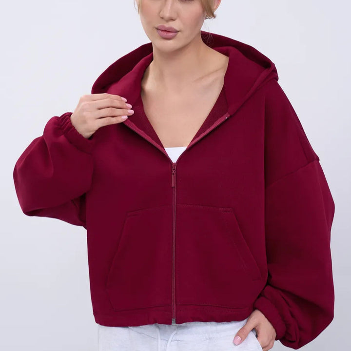Kvinder casual cropped hoodie med voluminøse ærmer Skovae