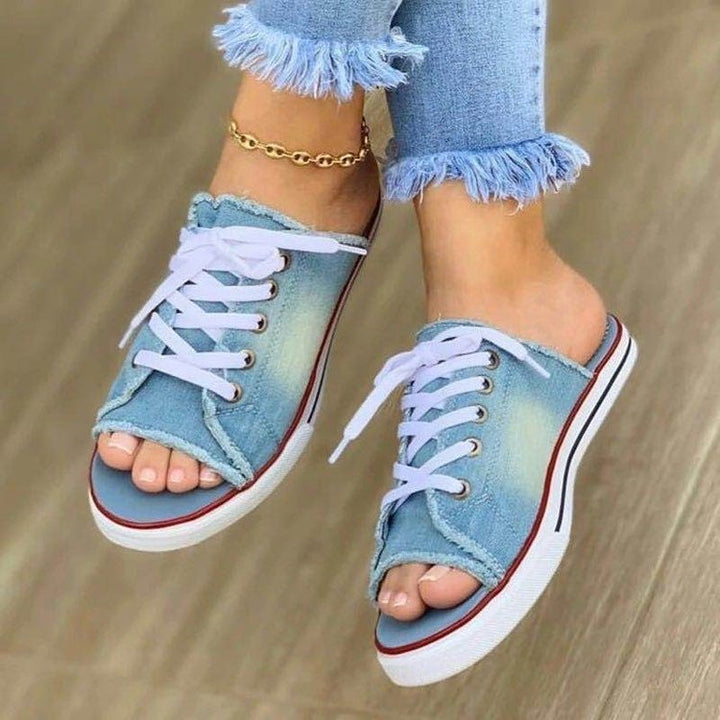Dame Slip-On Sneakers i sporty jeanslook med moderne snørring Stilla