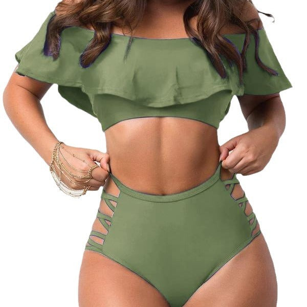 Dame bikini-sæt med voluminøs flæsedesign og elegante snøredetaljer Stilla
