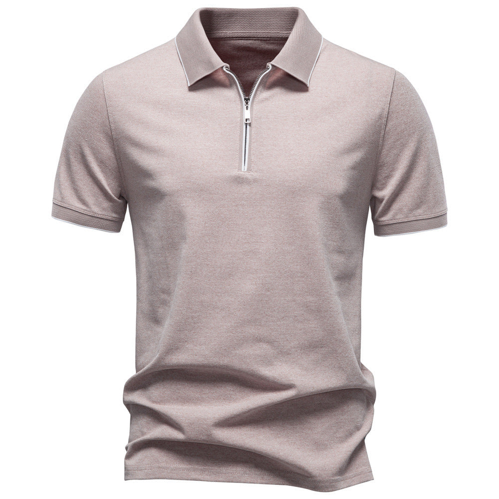 Herrer nan åndbart kortærmet polo shirt med halv højt lynlås og piqué struktur Skovae