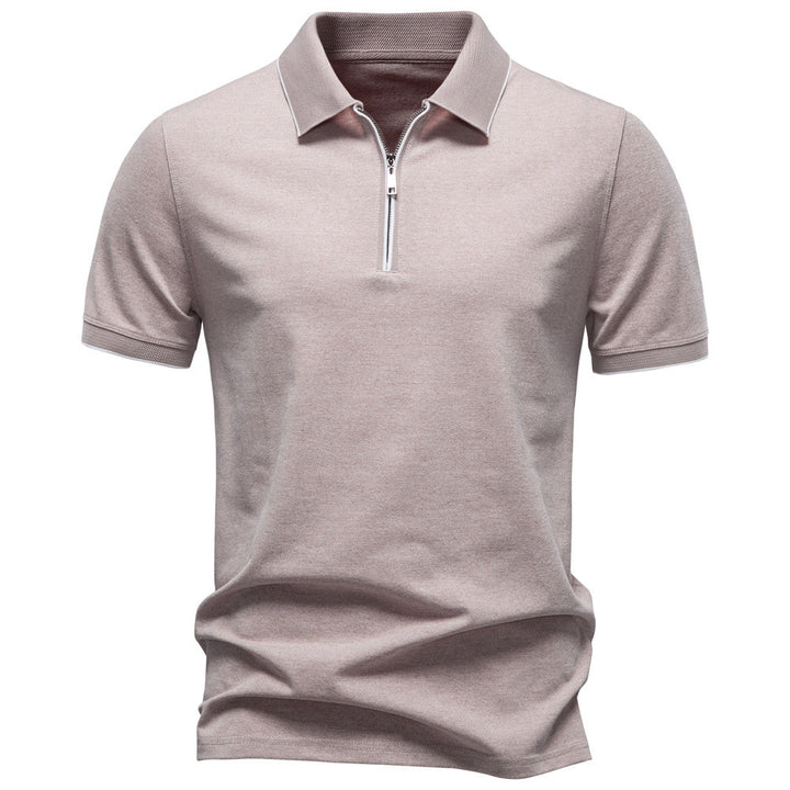Herrer nan åndbart kortærmet polo shirt med halv højt lynlås og piqué struktur Skovae