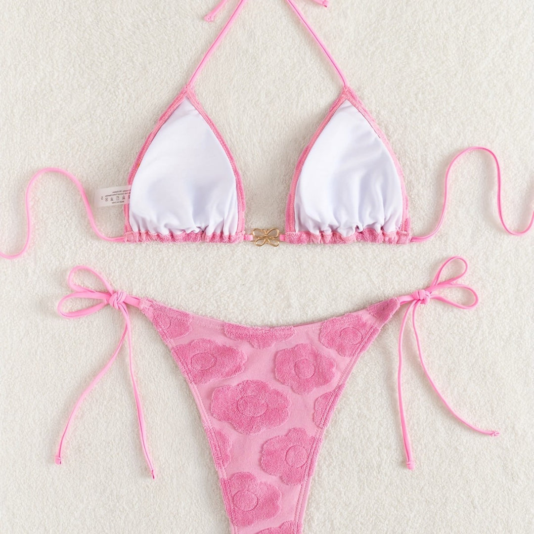 Dame bikini-sæt med raffineret blomsterdesign og justerbare stropper Skovae