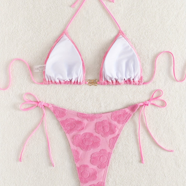 Dame bikini-sæt med raffineret blomsterdesign og justerbare stropper Skovae