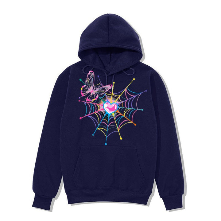 Kvinders hætte sweatshirt med kunstnerisk sommerfugl edderkoppespind motiv Skovae
