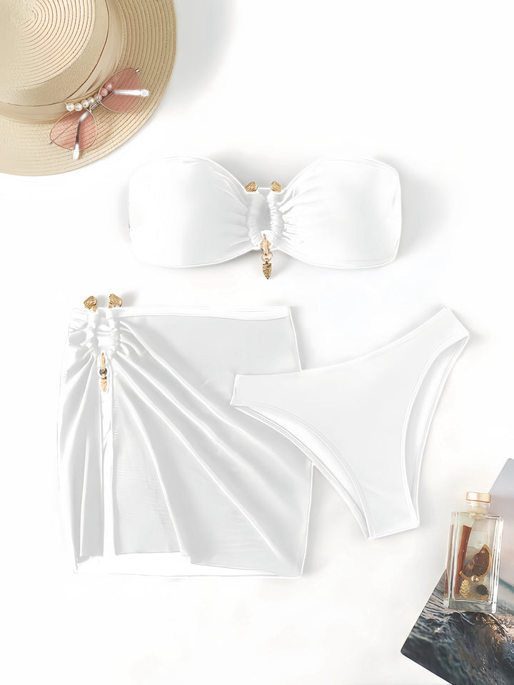Dame Bandeau-bikini-sæt med elegant nederdel-overlay Skovae
