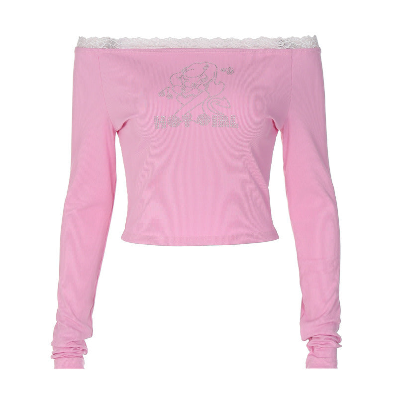Dame Off-Shoulder Crop-Top med spidsede accenter og glimmerdetaljer Stilla
