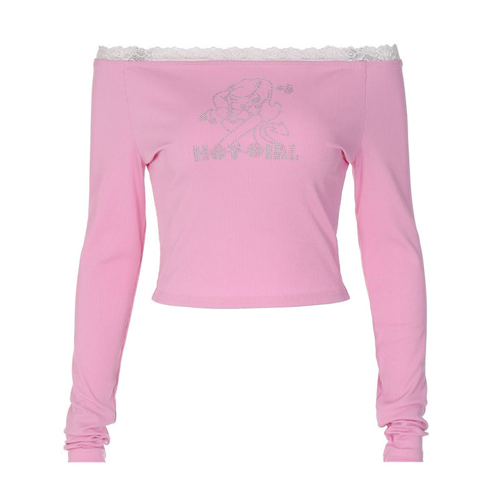 Dame Off-Shoulder Crop-Top med spidsede accenter og glimmerdetaljer Stilla