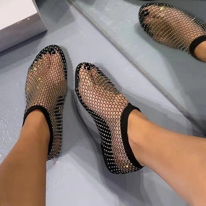 Dame net sandaler med glitrende strass og komfortabel sål Stilla