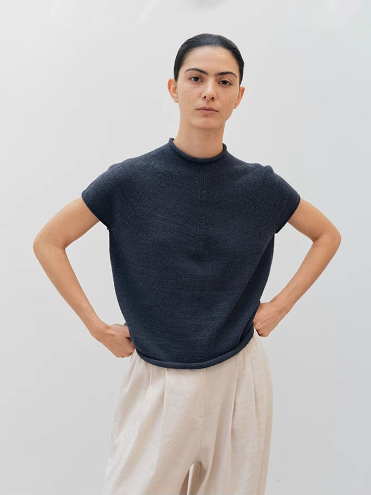 Dame kortærmet pullover med elegant ståkrave og kvalitets strikkestruktur Stilla