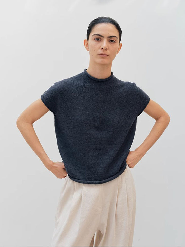 Dame kortærmet pullover med elegant ståkrave og kvalitets strikkestruktur Stilla