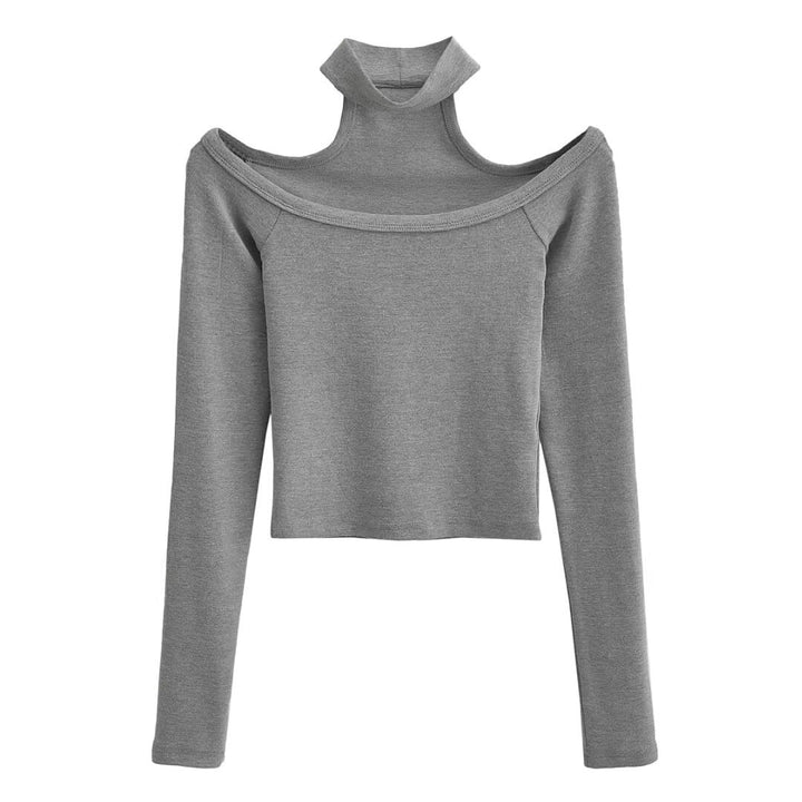 Dame Off-Shoulder Langærmet Top med stilfuld Ståkrave og attraktiv Pasform Stilla