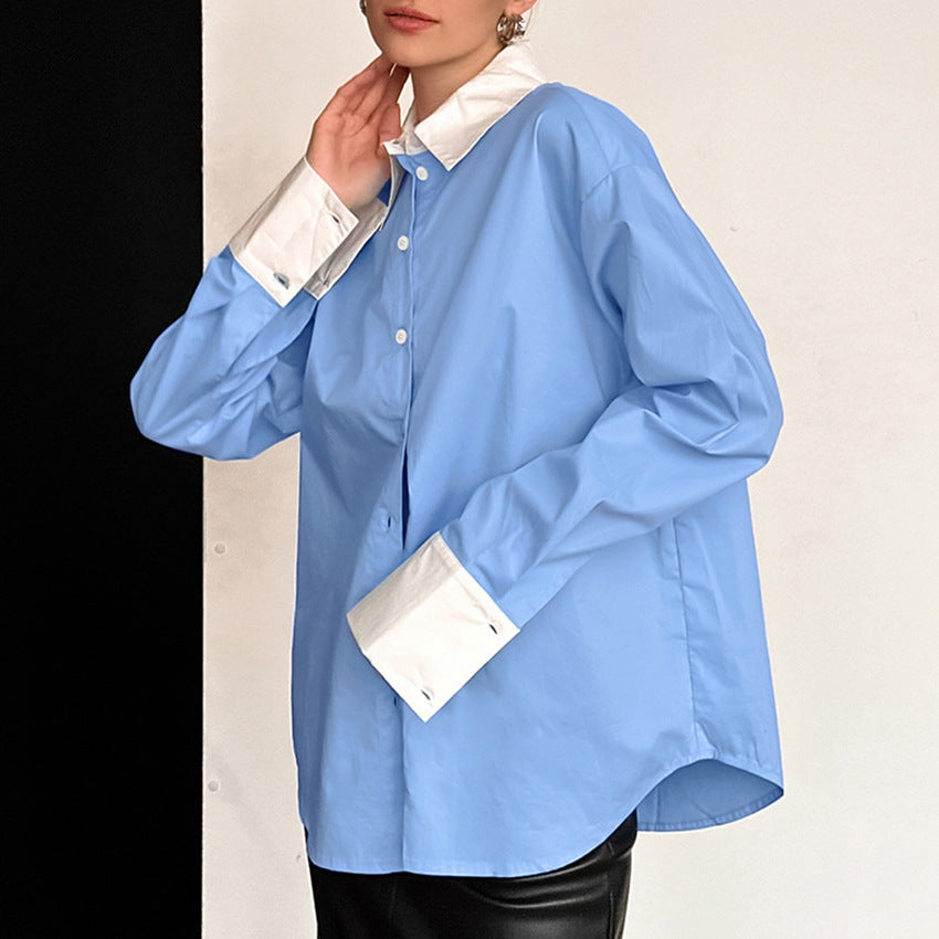Dame casual skjorte med kontrastsnit og oversized skæring Stilla